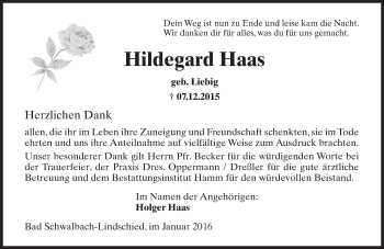 Traueranzeige von Hildegard Haas von  Wiesbaden komplett