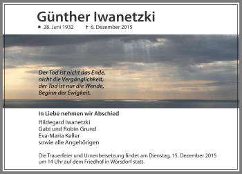 Traueranzeige von Günther Iwanetzki von  Idsteiner Zeitung