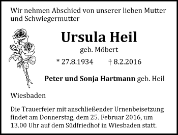 Traueranzeige von Ursula Heil von  Wiesbaden komplett