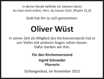 Traueranzeige von Oliver Wüst von  Wiesbaden komplett