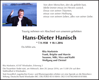 Traueranzeige von Hans-Dieter Hanisch von  Wiesbaden komplett