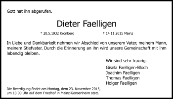 Traueranzeige von Dieter Faelligen von  Allgemeine Zeitung Mainz