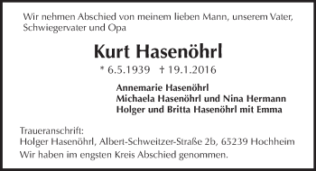 Traueranzeige von Kurt Hasenöhrl von  Wiesbaden komplett