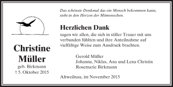 Traueranzeige von Christine Müller von  Usinger Anzeiger