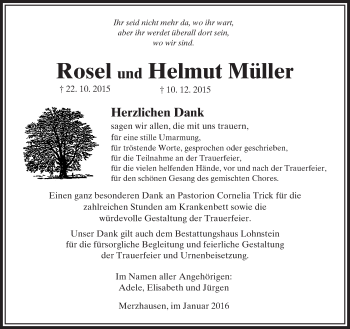Traueranzeige von Rosel und Helmut Müller von  Usinger Anzeiger