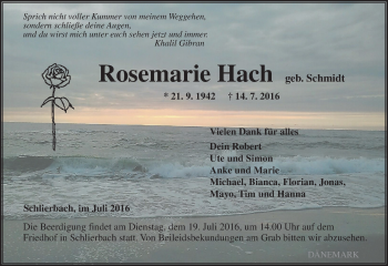 Traueranzeige von Rosemarie Hach von  GT am Sonntag