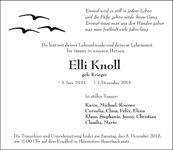 Traueranzeige von Elli Knoll von  Idsteiner Zeitung