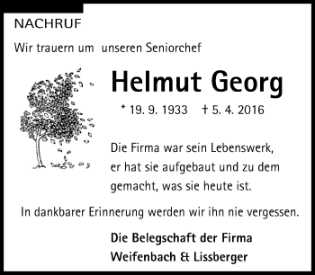 Traueranzeige von Helmut Georg von VRM Trauer