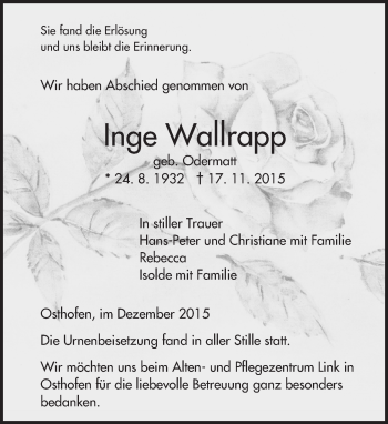 Traueranzeige von Inge Walkapp von  Wormser Zeitung