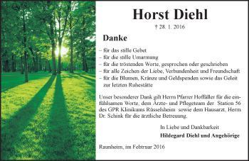 Traueranzeige von Horst Diehl von  Mainspitze
