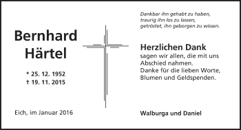 Traueranzeige von Bernhard Härtel von  Wormser Zeitung