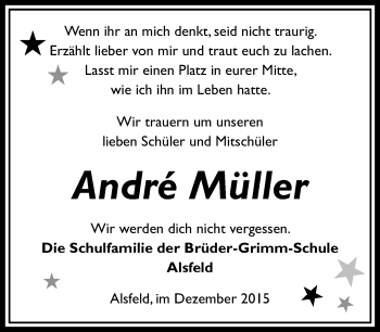 Traueranzeige von André Müller von VRM Trauer