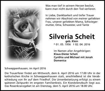 Traueranzeige von Silveria Scheit von  Allg. Zeitung Bad Kreuznach
