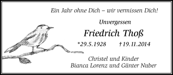 Traueranzeige von Friedrich Thoß von  Wiesbaden komplett