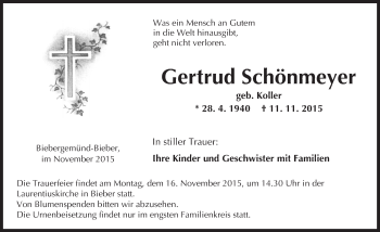 Traueranzeige von Gertrud Schönmeyer von  GT am Sonntag