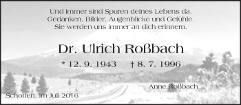 Traueranzeige von Ulrich Roßbach von  Kreisanzeiger