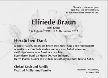 Traueranzeige von Elfriede Braun von  Wiesbaden komplett