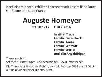 Traueranzeige von Auguste Homeyer von  Wiesbaden komplett
