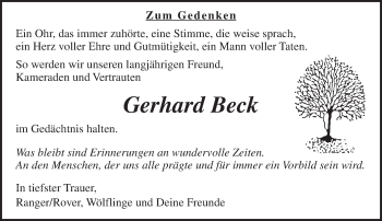 Traueranzeige von Gerhard Beck von  Wormser Zeitung
