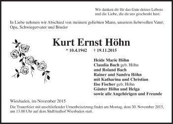 Traueranzeige von Kurt Ernst Höhn von  Wiesbaden komplett