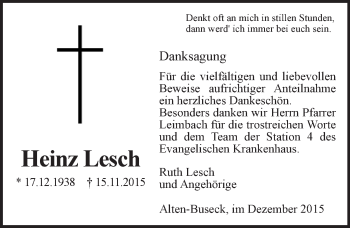 Traueranzeige von Heinz Lesch von  Gießener Anzeiger
