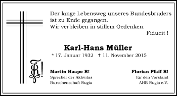 Traueranzeige von Karl-Hans Müller von  Wiesbaden komplett