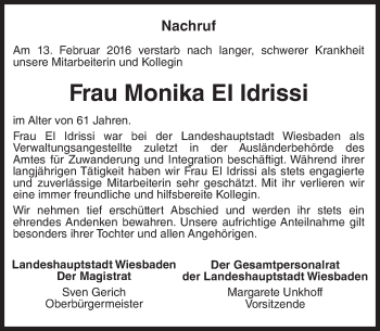 Traueranzeige von Monika EI Idrissi von trauer.rmp.de