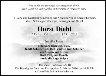 Traueranzeige von Horst Diehl von  Mainspitze