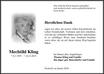 Traueranzeige von Mechthild Kling von  Wiesbaden komplett