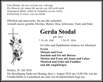 Traueranzeige von Gerda Stodal von VRM Trauer