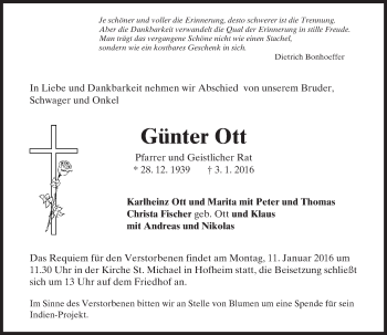 Traueranzeige von Günter Ott von  Bürstädter Zeitung