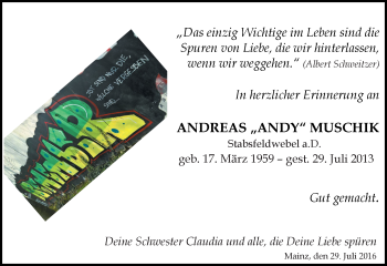 Traueranzeige von Andreas Muschik von Trauerportal Rhein Main Presse