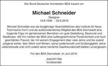 Traueranzeige von Michael Schneider von Trauerportal Echo Online