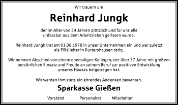 Traueranzeige von Reinhard Jungk von  Gießener Anzeiger