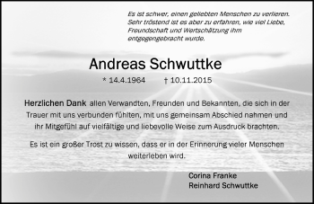 Traueranzeige von Andreas Schwuttke von  Allgemeine Zeitung Mainz