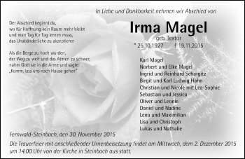 Traueranzeige von Irma Magel von  Gießener Anzeiger
