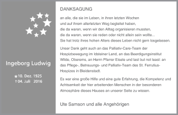 Traueranzeige von Ingeborg Ludwig von Trauerportal Rhein Main Presse