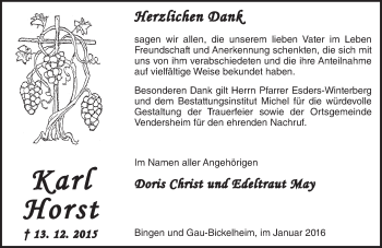 Traueranzeige von Karl Horst von  Allgemeine Zeitung Alzey
