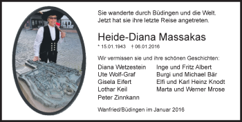 Traueranzeige von Heide-Diana Massakas von  Kreisanzeiger
