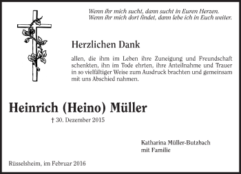 Traueranzeige von Heinrich Müller von  Mainspitze