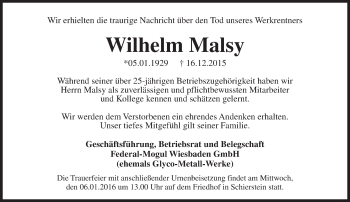 Traueranzeige von Wilhelm Malsy von  Wiesbaden komplett
