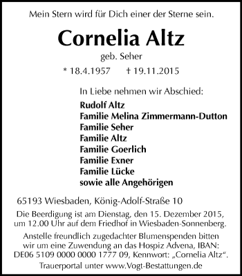 Traueranzeige von Cornelia Altz von  Wiesbaden komplett