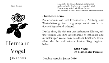 Traueranzeige von Hermann Vogel von  Rheingau