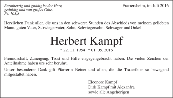 Traueranzeige von Herbert Kampf von Trauerportal Rhein Main Presse