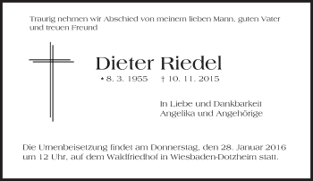 Traueranzeige von Dieter Riedel von  Wiesbaden komplett