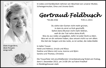 Traueranzeige von Gertraud Feldbusch von  Gießener Anzeiger