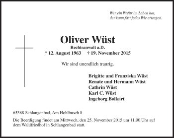 Traueranzeige von Oliver Wüst von  Wiesbaden komplett