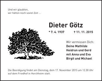Traueranzeige von Dieter Götz von  Wormser Zeitung