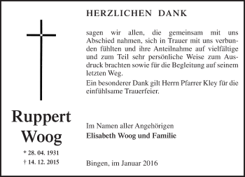 Traueranzeige von Ruppert Woog von  Allgemeine  Zeitung Ingelheim-Bingen