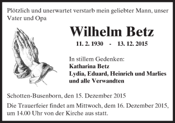 Traueranzeige von Wilhelm Betz von  Kreisanzeiger